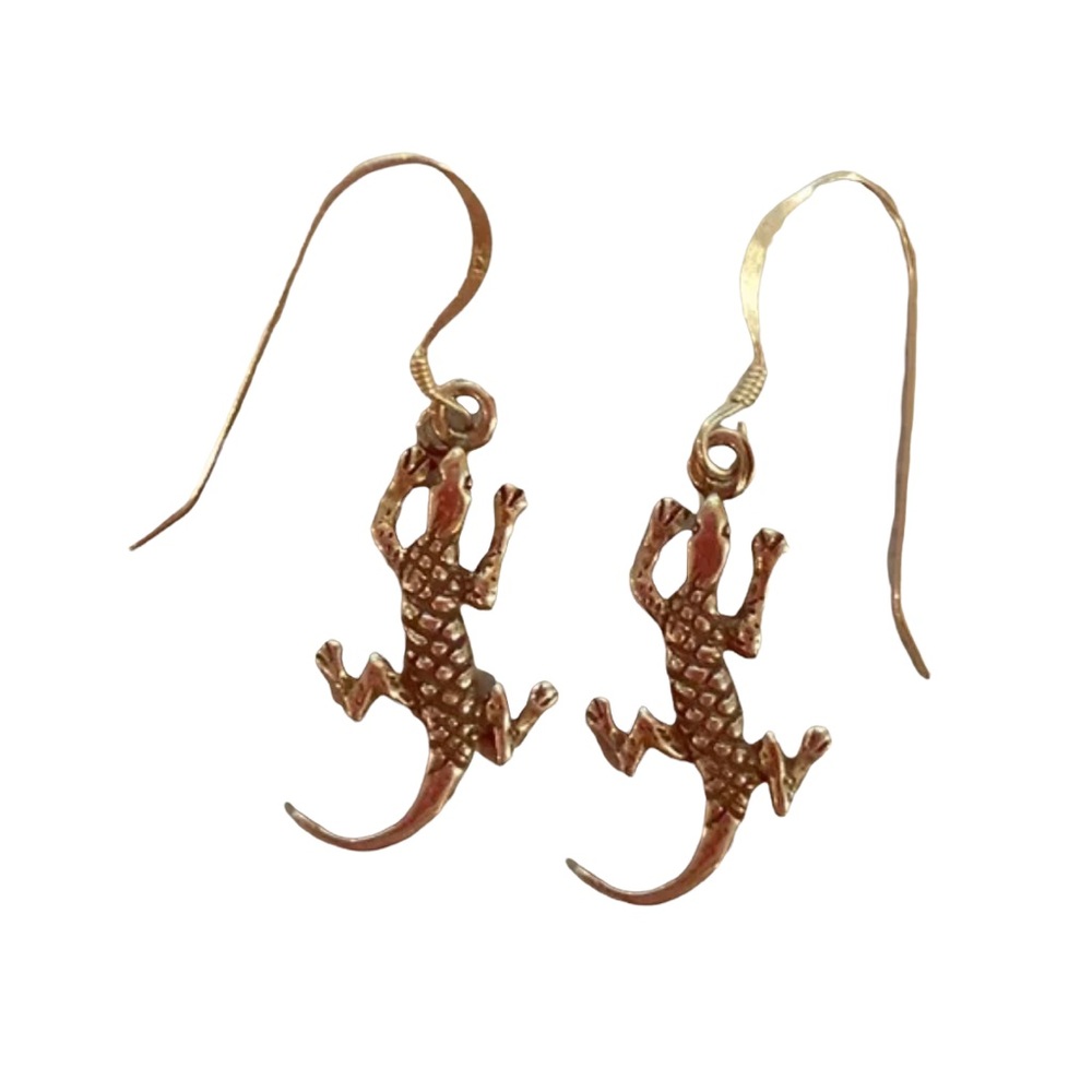 Southwest Gecko Dangle Sterling Earrings Artist Marked .925 Silver